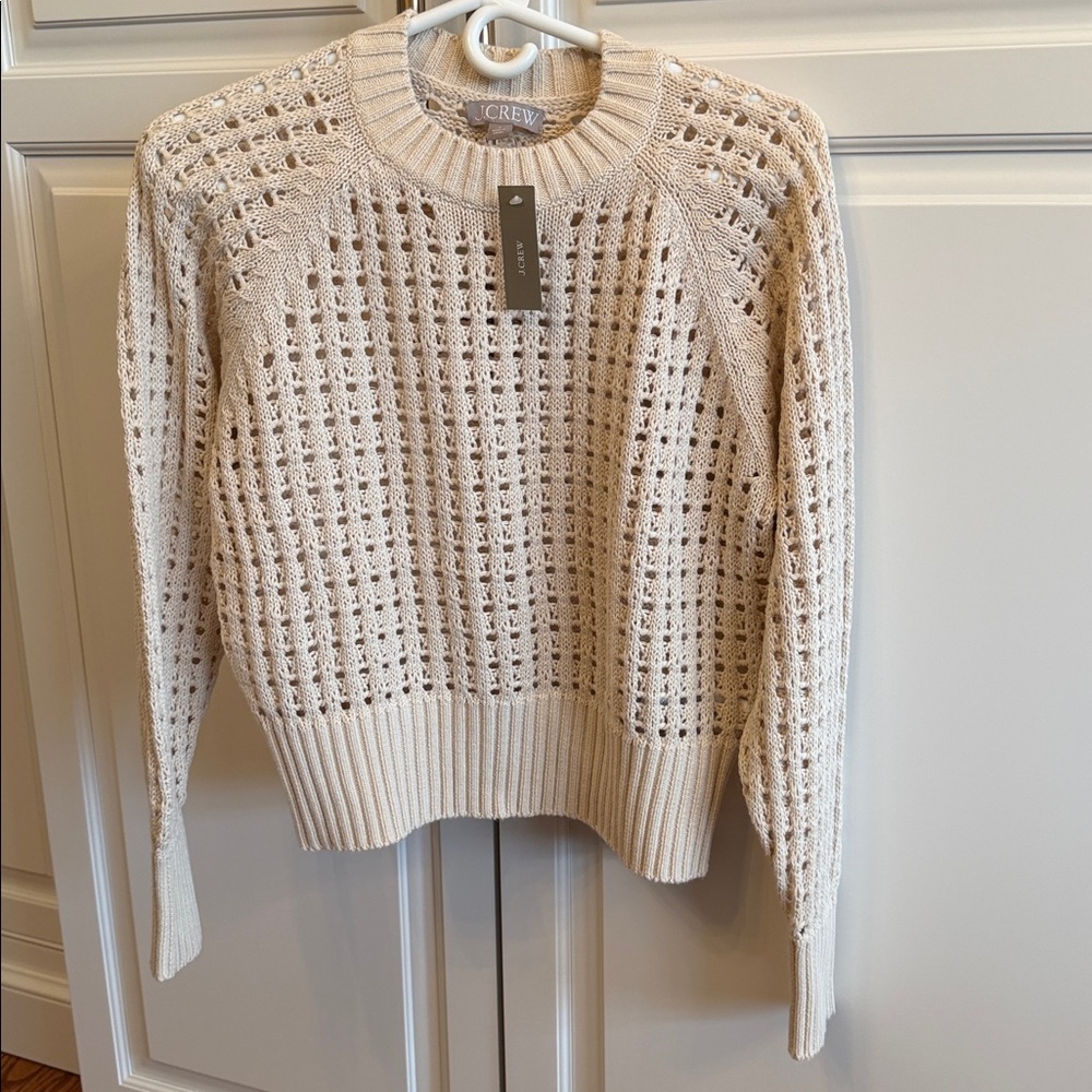 J. Crew Cream Open-Knit Cotton Crewneck Sweater NWT S
